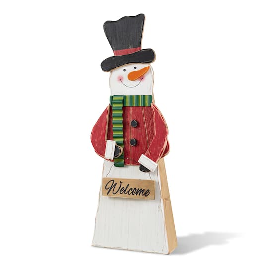 Glitzhome® 30" Christmas Chunky Wood Snowman Porch Decor